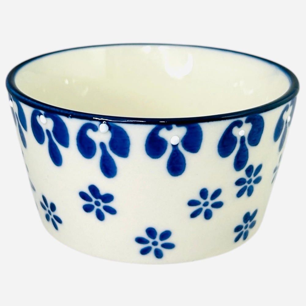 American Atelier Ceramic Small Bowl 3.5" White Blue Floral Polish Style